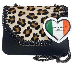 Animal print made in Italy top flap crossbody bag